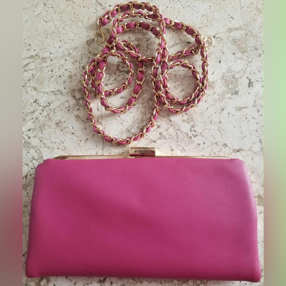 Jen&Co Fuchsia Clutch with Gold Chain